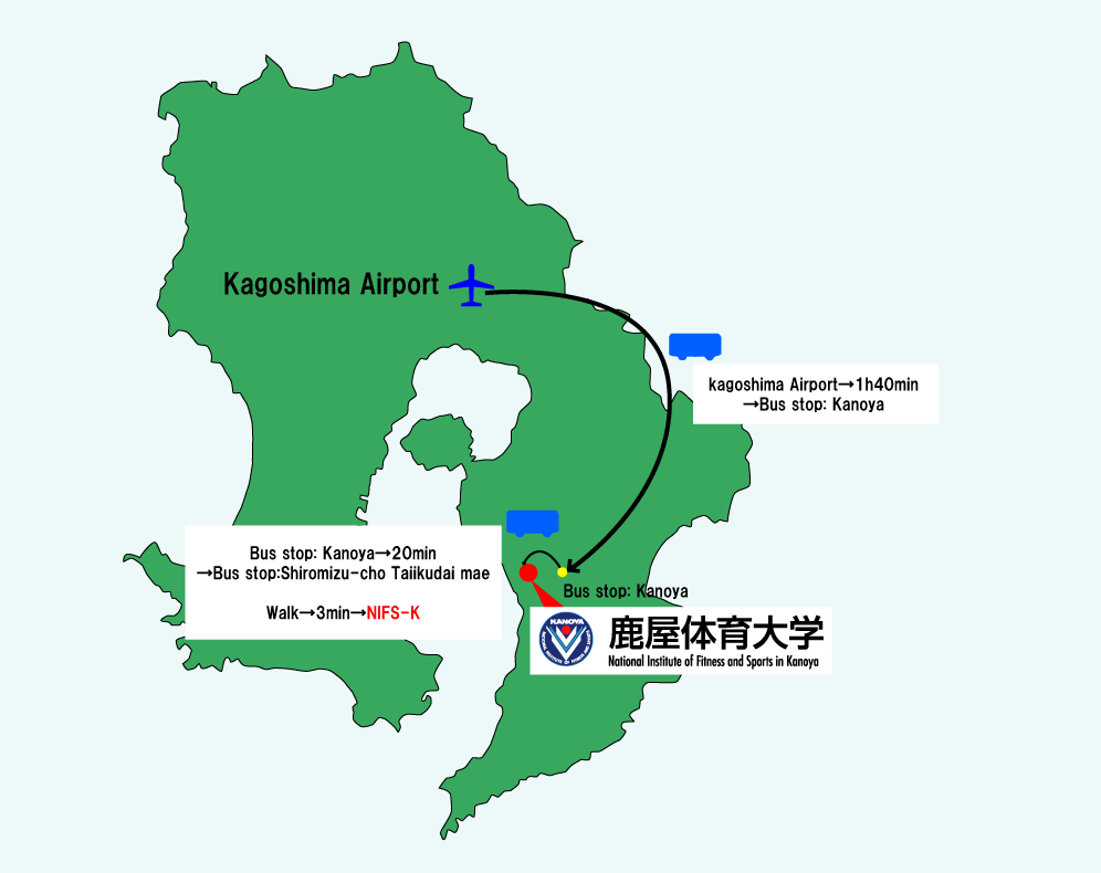 From the Kagoshima airport to National Institute of Fitness and Sports in Kanoya